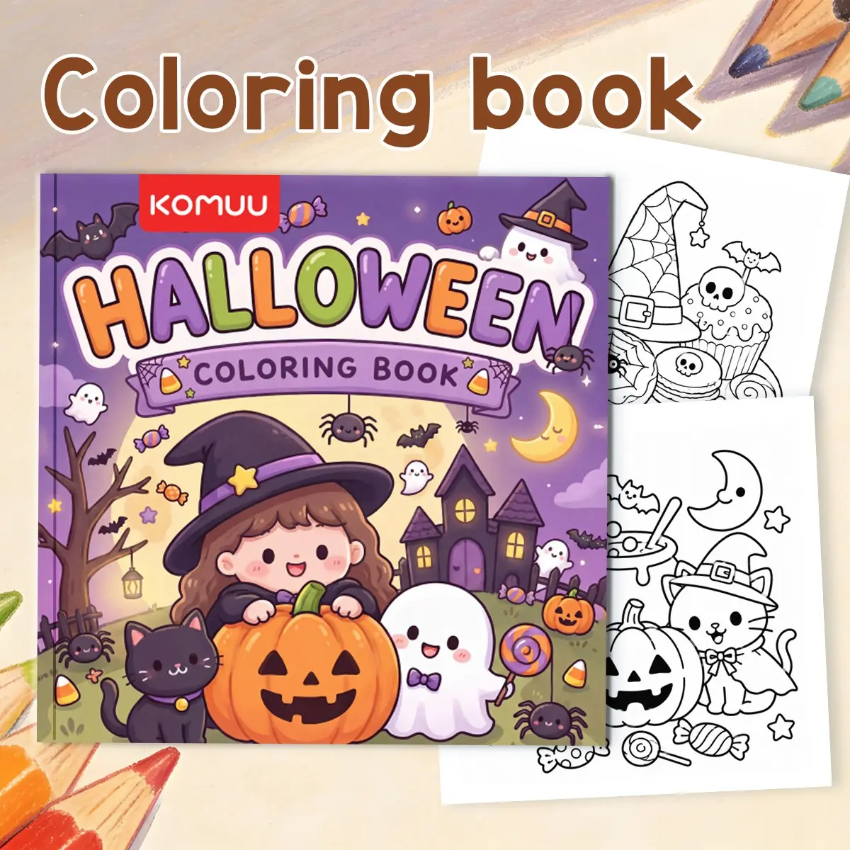 【The Perfect Gift for Children】Halloween-themed coloring book, thick wood pulp paper, smooth surface,A perfect choice for relaxing your mind and cultivating interests, reusable, art supplies, 20 cm x 20 cm