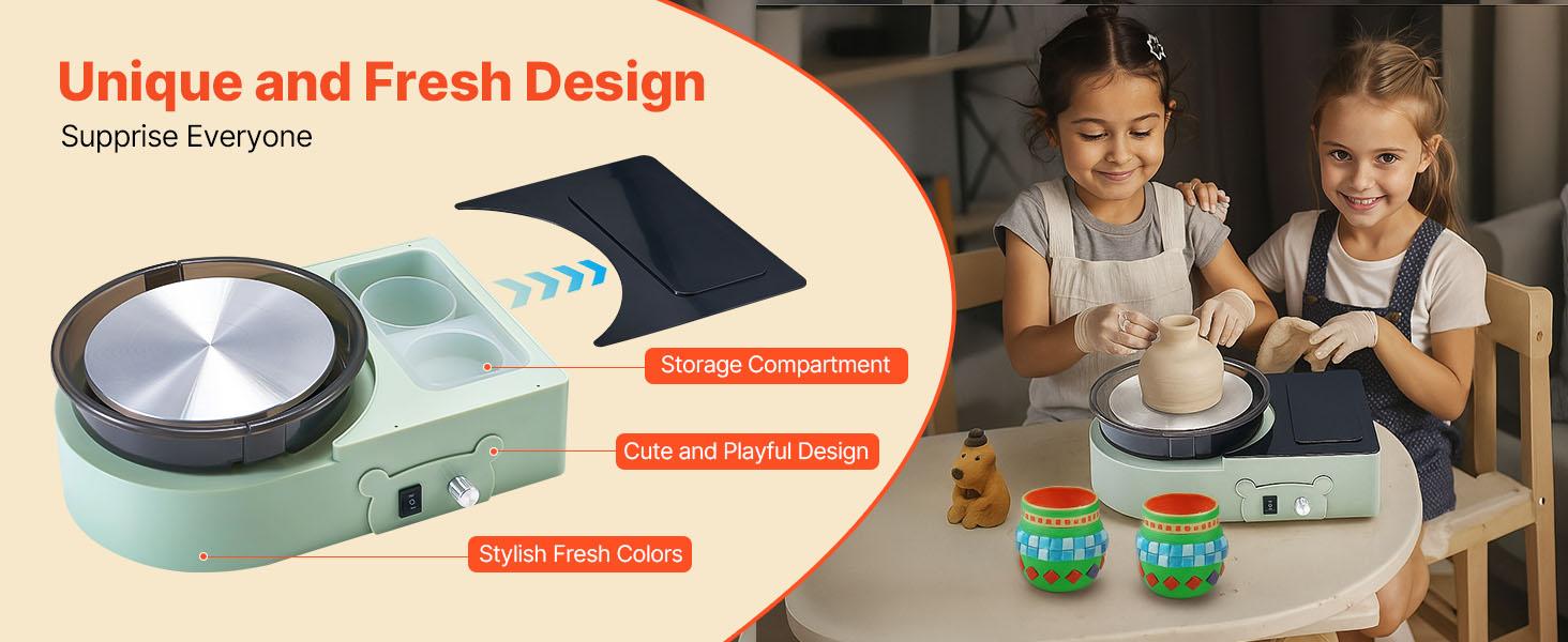 VEVOR Pottery Wheel for Kids and Adults - Complete Pottery Kit with 6" Turntable Clay Art Supplies Sculpting Tools, Mini Clay Making Pottery Wheel with Storage Design, Crafts Christmas Gifts, Green VEVOR Pottery Wheel for Kids and Adults - Complete Pottery Kit with 6" Turntable Clay Art Supplies Sculpting Tools, Mini Clay Making Pottery Wheel with Storage Design, Crafts Christmas Gifts, Green