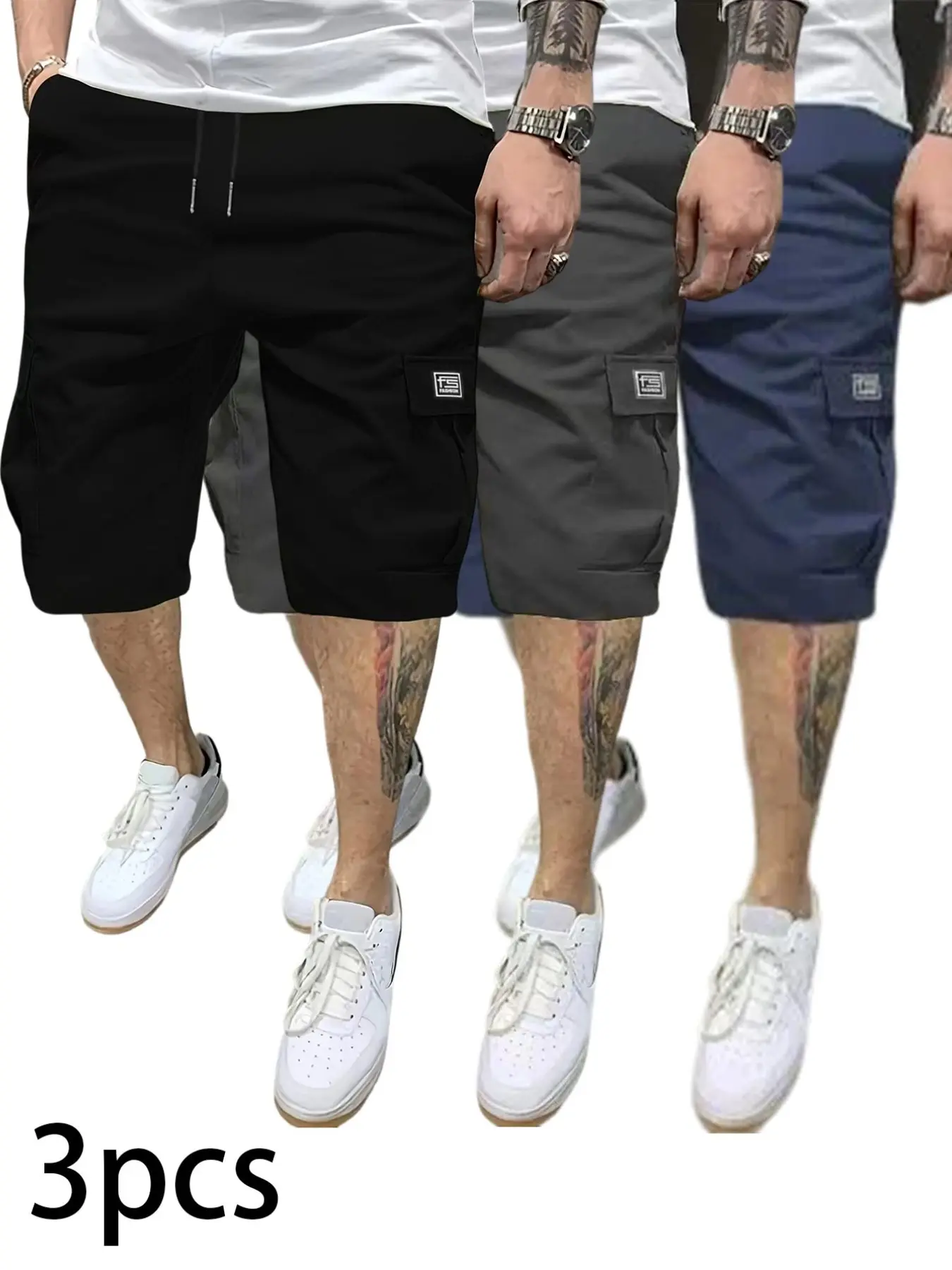 3-Pack Men's cargo shorts, Large Pockets, Fashionable Durable Versatile, Ideal for Daily Wear, Comfortable Breathable