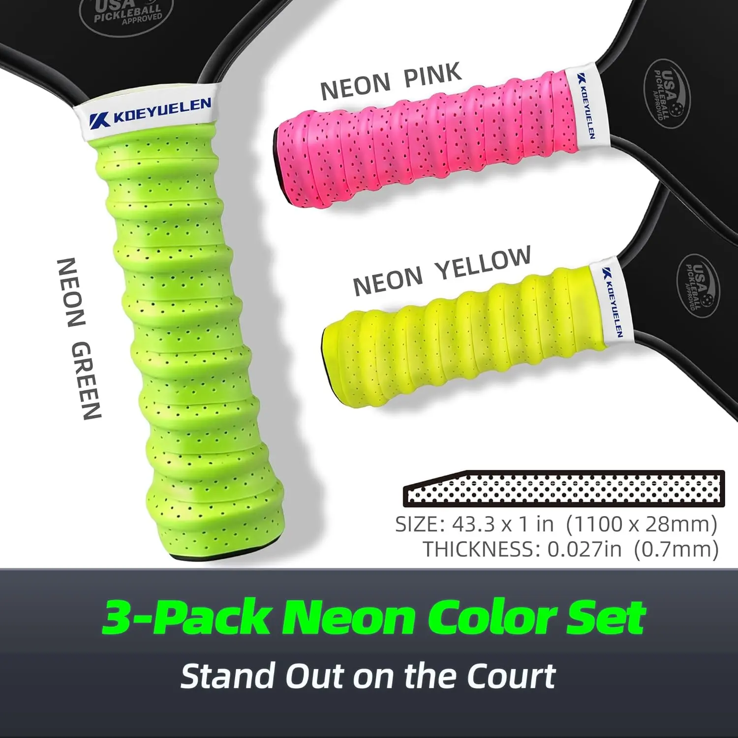 Ribbed Foam Fabric Racket Overgrip - Non-Slip, Shock-Absorbing, Sweat-Wicking Handle Wrap for Badminton/Tennis & Pickleball Paddles, Shock Absorbs, Pickleball Paddle