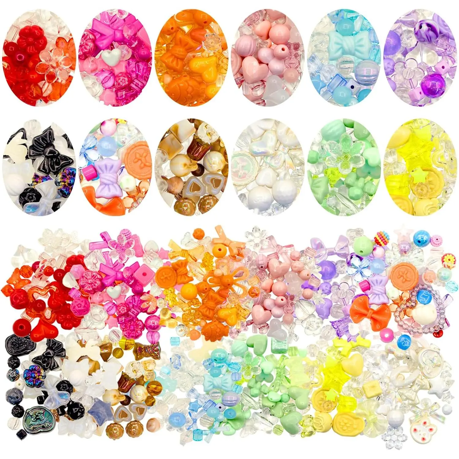 600~700PCS   Beads 12 Colors Kawaii Aesthetic Beads  Beads Heart Butterfly Candy Flower Cute  Bead for  Making DIY Crafts Necklaces Bracelets