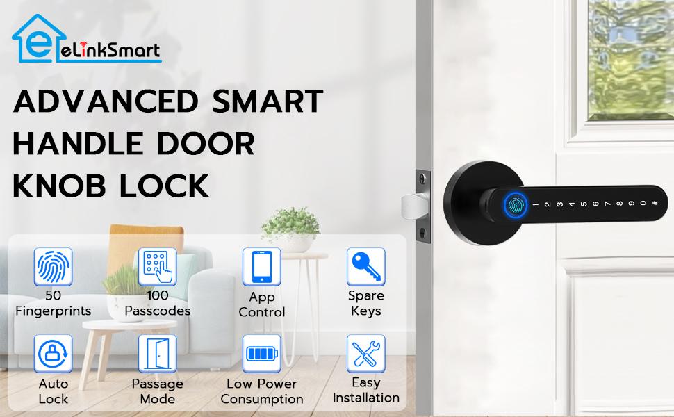 Door Knob Lock, Door Lock with Code Handle, Biometric Security Locking Door Lever Locks for Bedroom Indoor Room - Black