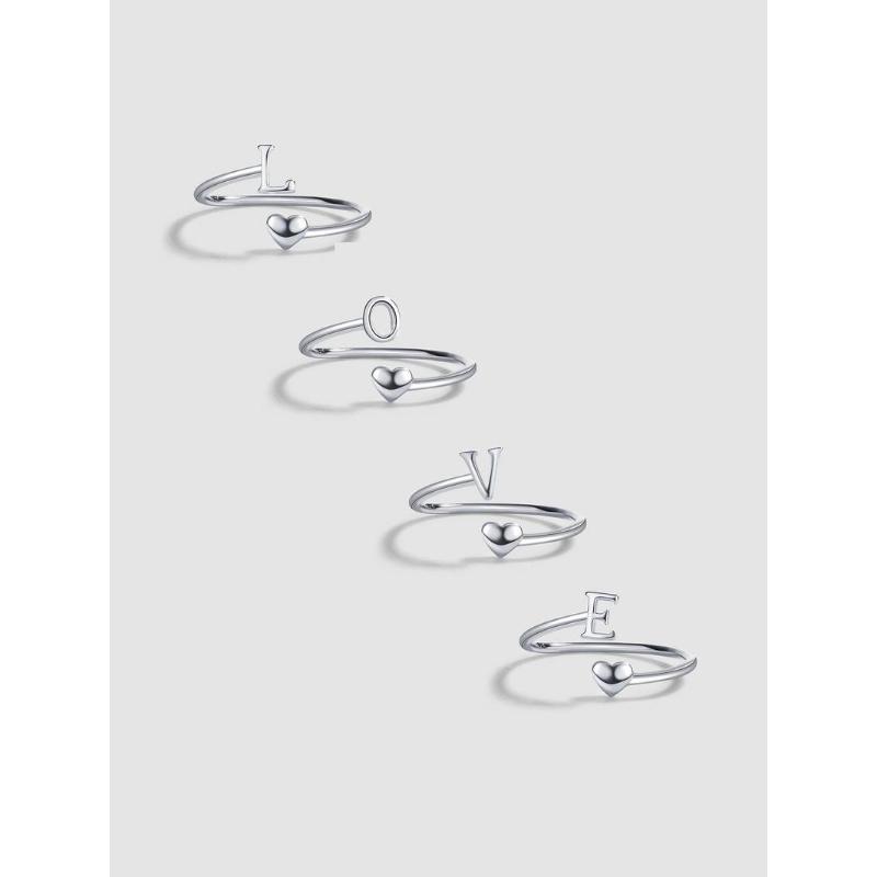 925 Sterling Silver Fashion Alphabet Design Ring, Gifts for Girlfriend, Heart Design Ring for Women & Girls, Trendy All-match & Exquisite Jewelry for Birthday Gift, Promise Ring Gf, Women Gifts