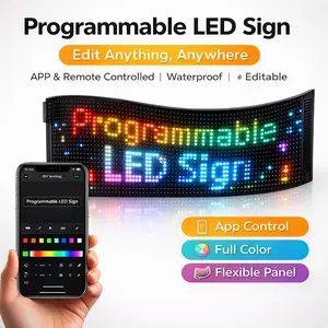 Programmable LED Light Sign, App Controlled RGB Matrix Pixel Display with Custom Scrolling Text, DIY Icons and USB Power for Window, Wall, Shop and Indoor Decor