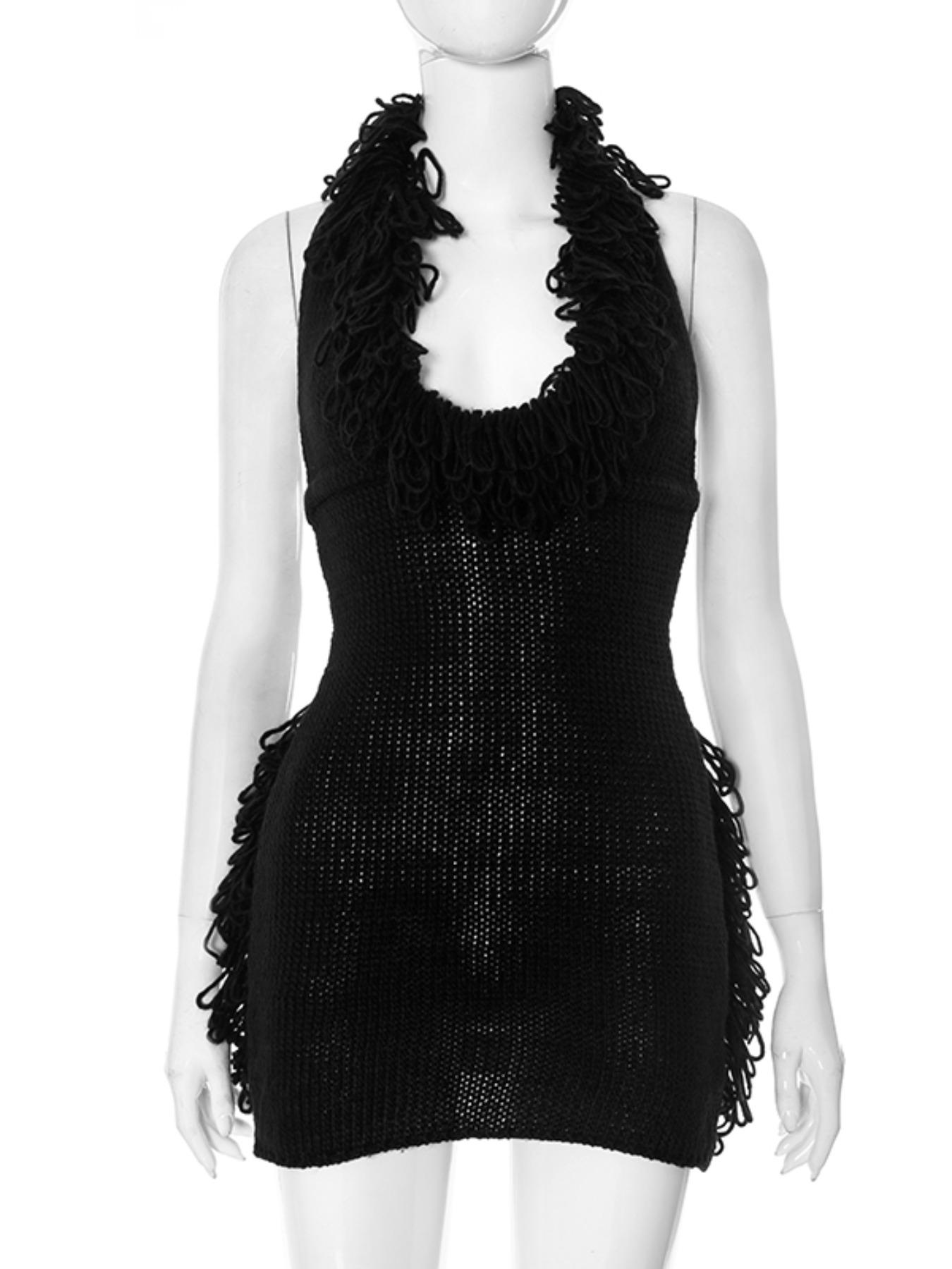 Women's Solid Tie Back Knit Dress, Bodycon Fit Dress, Casual Fashion Sleeveless Short Dress for Daily Outdoor Wear, Women Dress for Spring