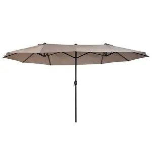 Extra Large 15ft Patio Umbrella, Double-Sided Outdoor Umbrella with Crank Handle and Air Vents for Backyard, Deck, Pool, Market, Tan