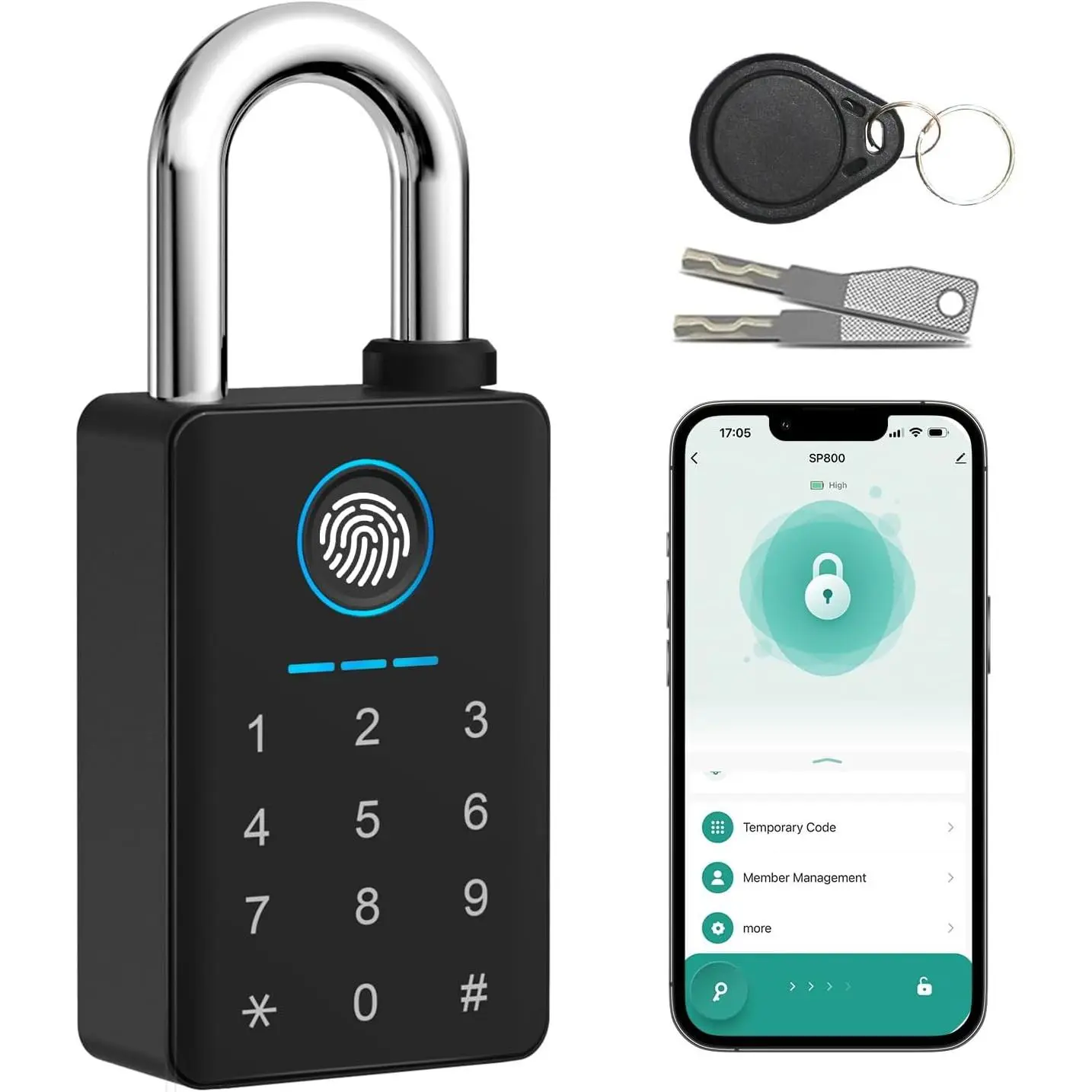 Heavy Duty Fingerprint Padlock with Key,  Gate Lock with Keypad, Keyless Entry Digital Combination Lock for Outdoor Fence, Gate, Shed, Storage Unit, Pool, Locker, Tuya App