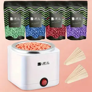 Hair Removal Waxing Kit, 200 cc Wax Warmer with 4 Bags Wax Beads, Wax Beans and 20 Wooden Sticks, At-Home Hair Removal Set for Women, Waxing Machine, Wax Melter