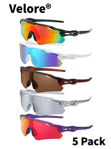 5 Pack Velore Professional Racing Outdoor Cycling Sunglasses, 26g Zero Pressure Frame, UV Block Mirrored Goggles, for Triathlon Marathon Bike