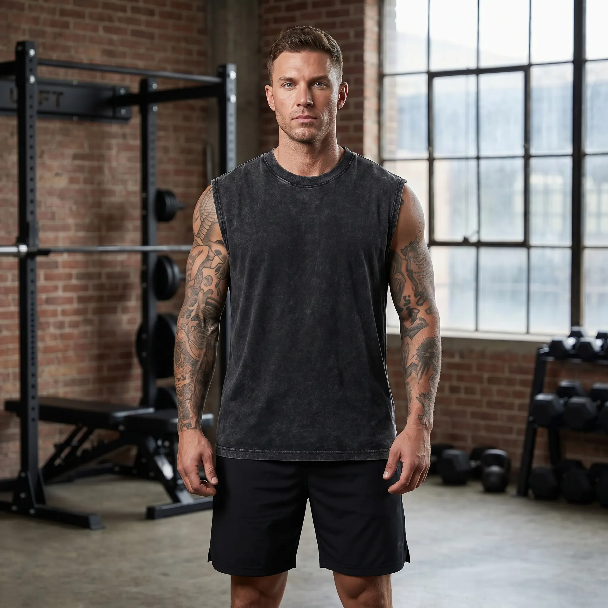 Men's Cotton Sleeveless Muscle Tank Tops Vintage Acid Wash Cutoff Loose Workout Tee Shirts Running Men Women Cotton Workout Tank Tops Sleeveless Acid Wash Tshirts Cut Off Muscle Shirts Sweat Classic Jacket Natural Natural Round Neck