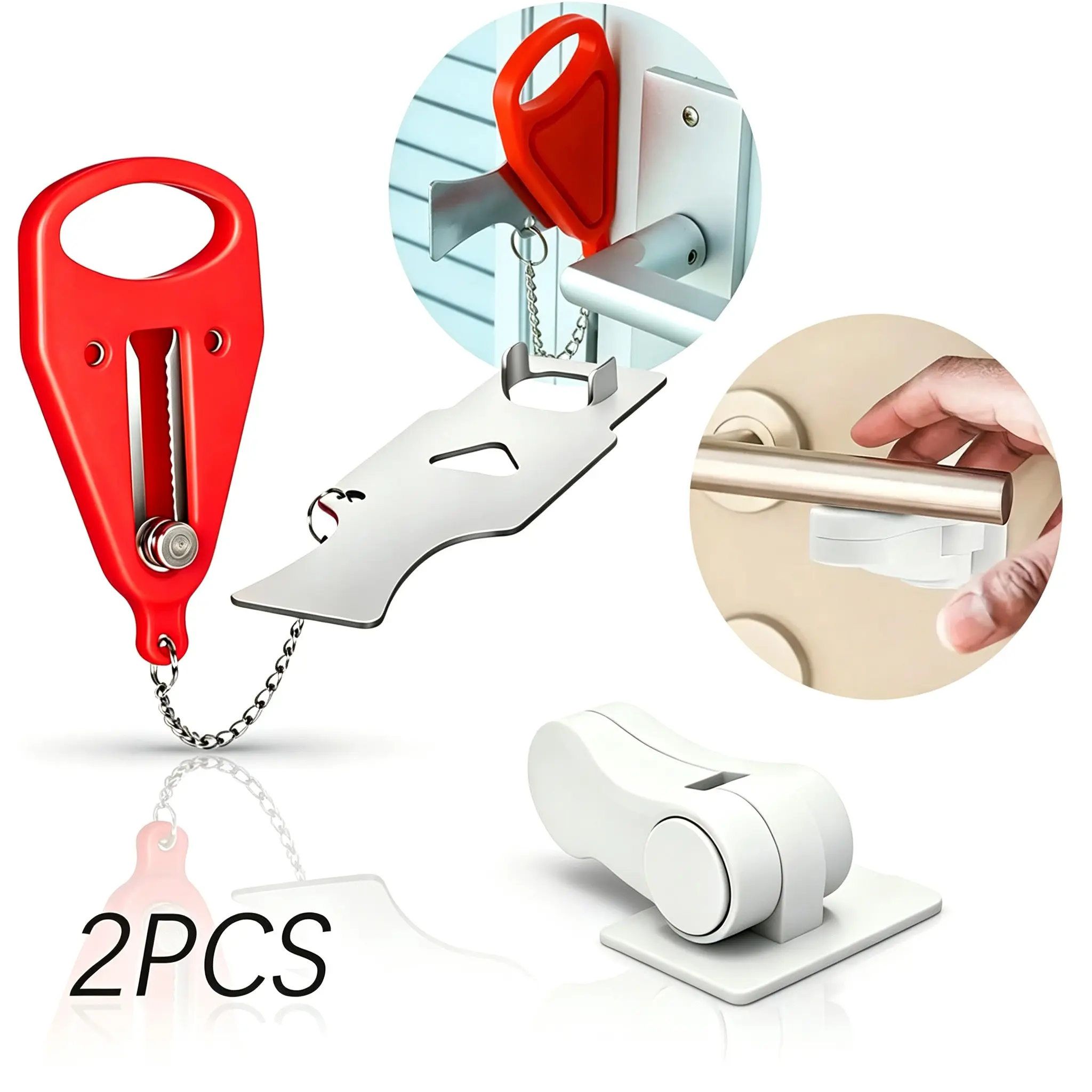 Portable Door Lock Set, Travel Safety Lock, Hotel Apartment Home Security, No Installation Needed, Dual Protection, Easy to Use