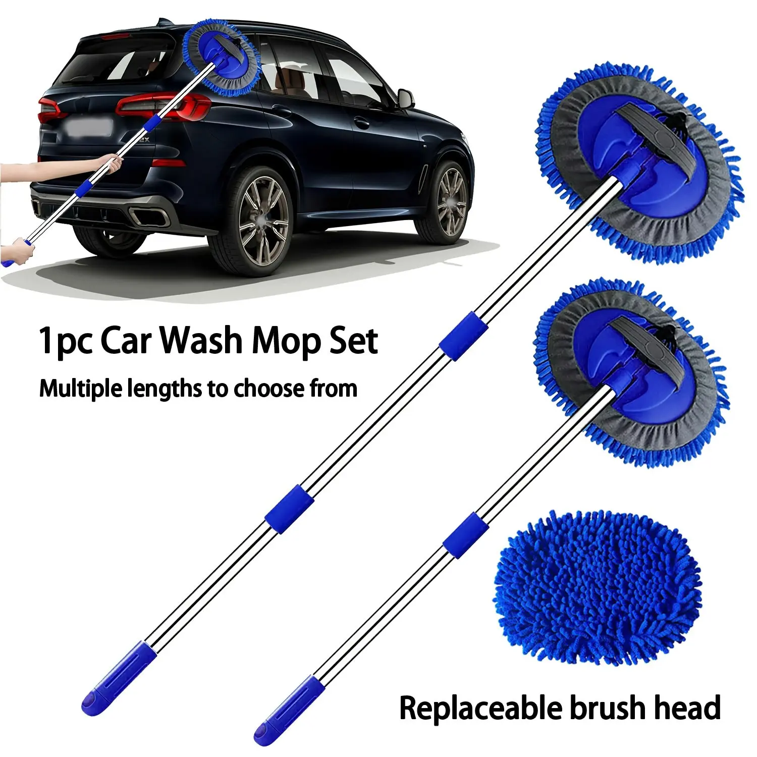 Microfiber Car Wash Brush Set, Chenille Microfiber Sponge Duster, Two-In-One Long Handle Cleaning Tool, Ideal for Car Washing, Car Washing Supplies, Car Wash Accessories