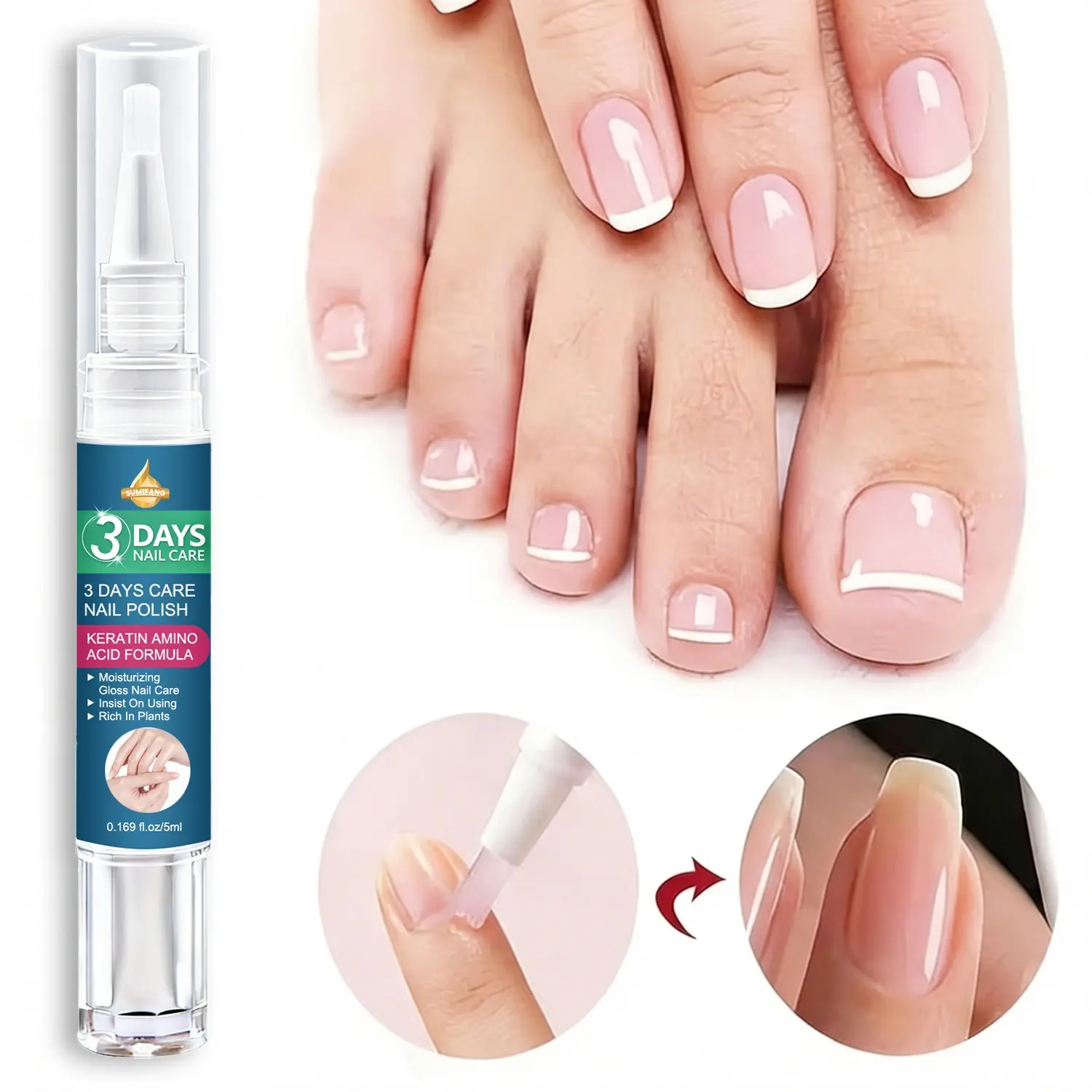 SUMIEANG Nail Care Essence 5ml 2-pack | Keratin Amino Acid Repair + Salicylic Acid Exfoliation + Vitamin C Brightening | Compact and portable, suitable for daily hand and foot care.