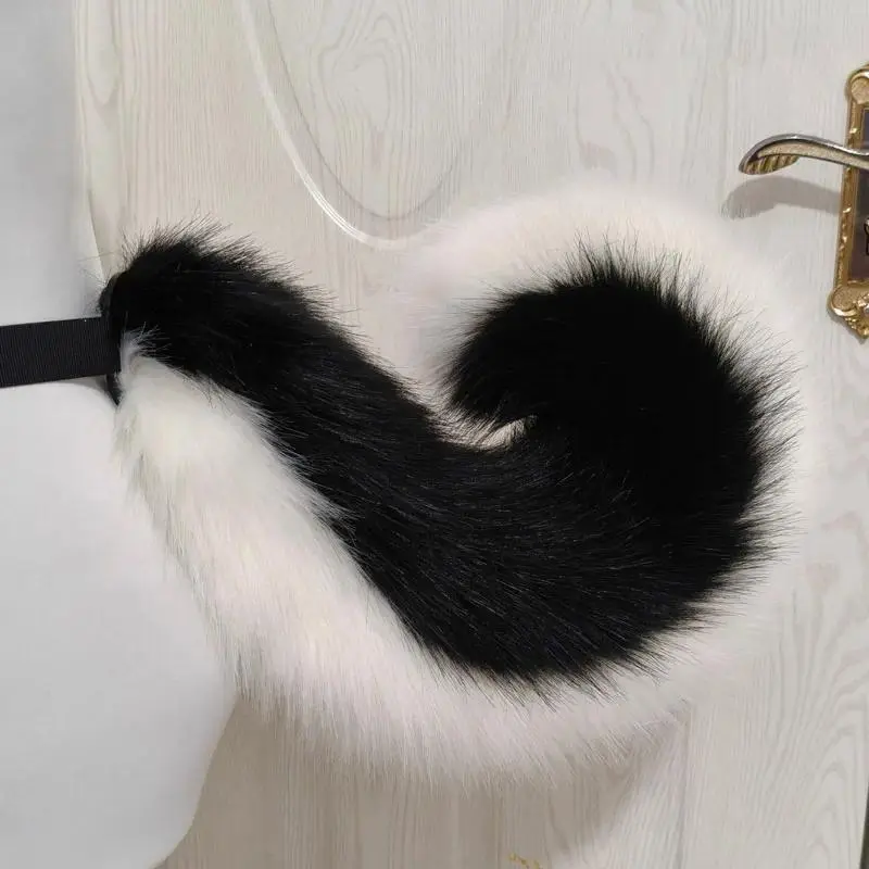 Faux Fur Wolf Fox Tail Dog Shiba Inu Tail with Black Belt Fursuit Plush Furry Costume Accessories for Halloween Party Cosplay