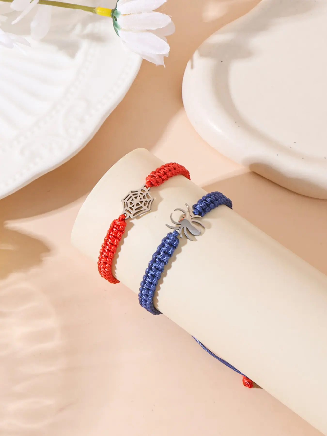 2 Pcs Stainless Steel Spider-Man Web Couple Braided Handchain, Unique Anime Accessories, Unisex Street Style Bracelet