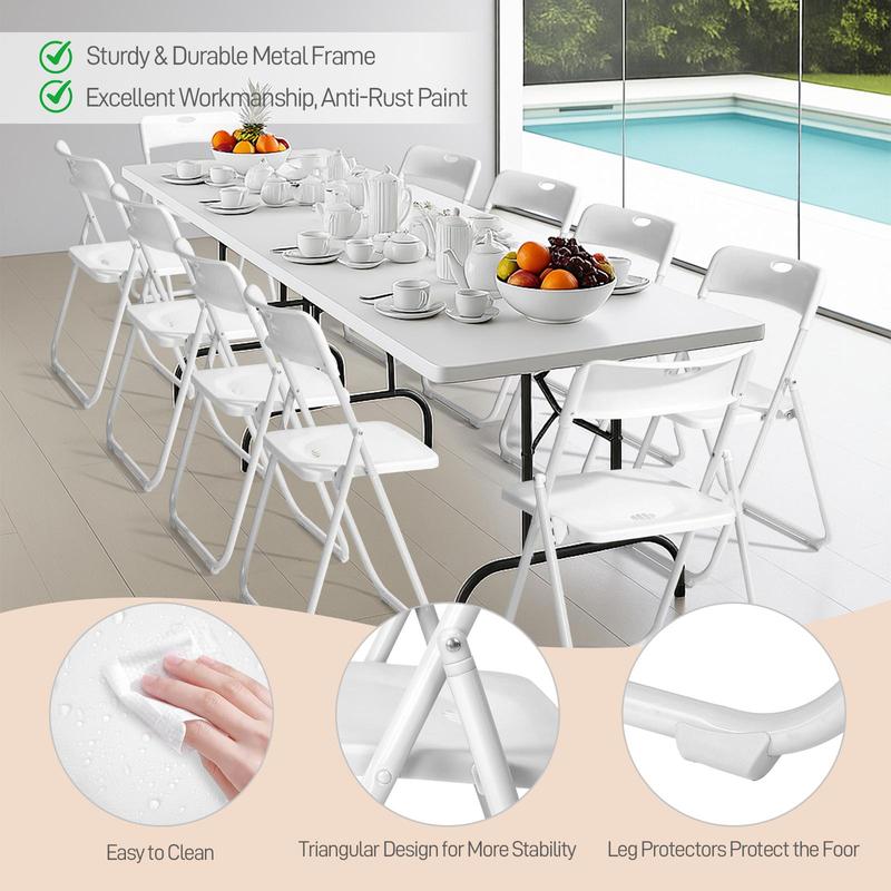 Outvita 4/6/10 Pcs Folding Chair, 300LBS Lightweight Foldable Plastic Chair, Reinforced Metal Frame Easy to Fold & Store for Indoor Six colors & Outdoor, Wedding, Party, Meeting Room, Patio and Garden, White