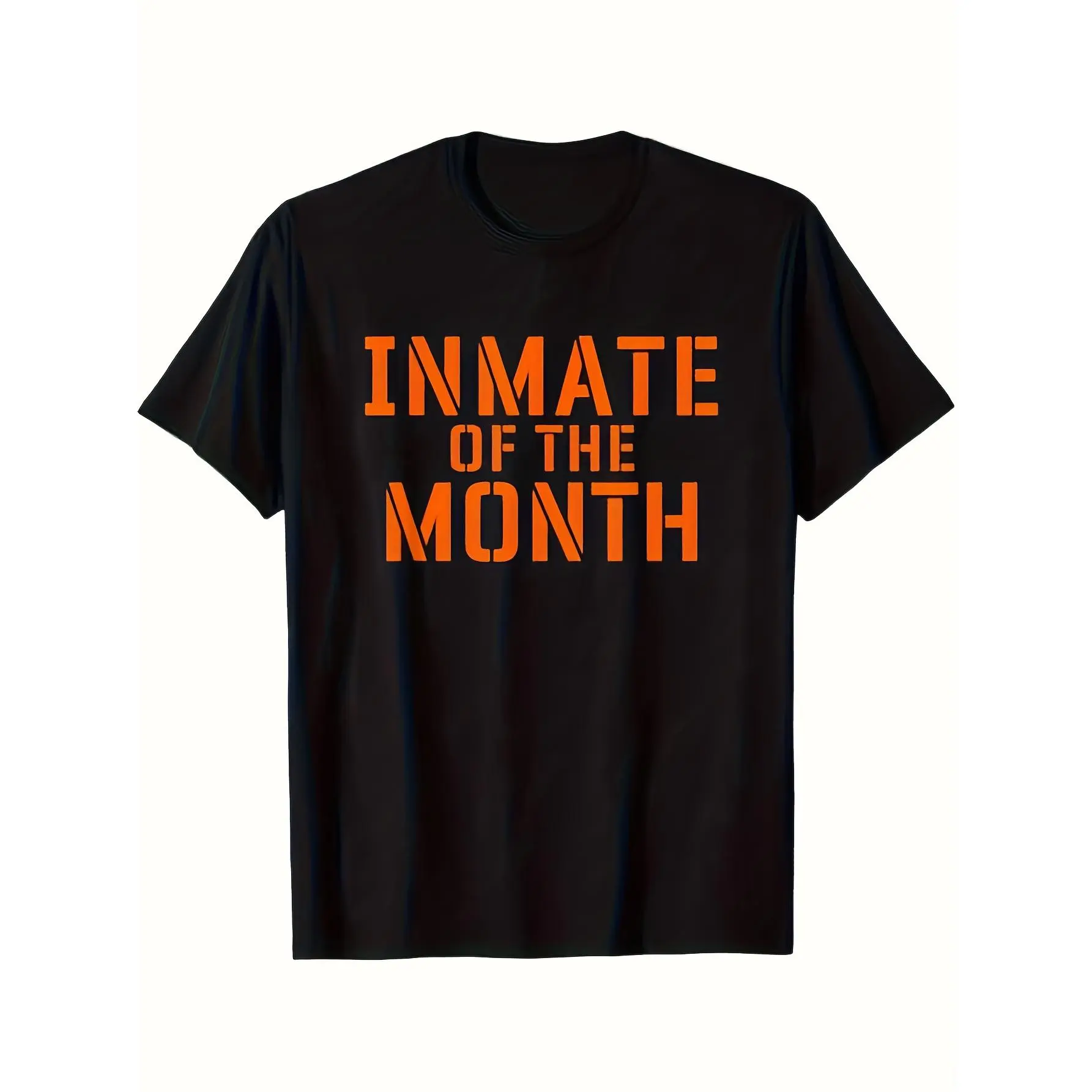 Inmate of The Month Prison Jail Funny Halloween Easy Costume T-Shirt, 100%, Gift for Men Women Dad Mom Friends, S-XXXL, Black Super Soft And Breathable Fabric Casual Wear, Short Sleeves, Regular Fit, Wear All Seasons, Plus Size