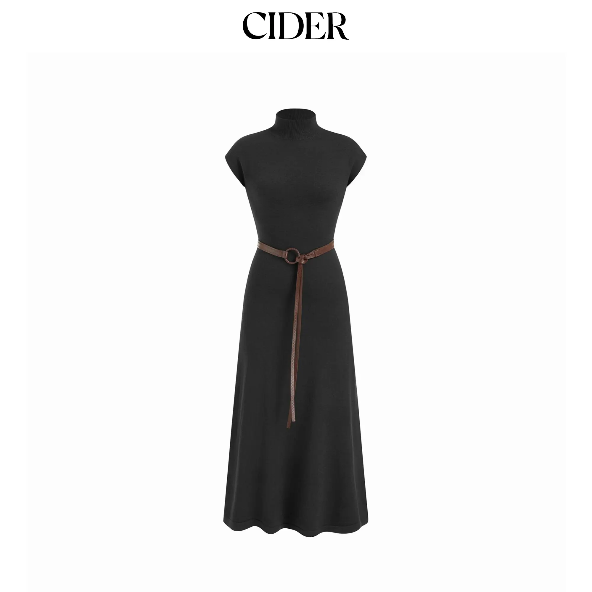 Cider Knit Maxi Dress with Belt – Flattering A-Line Long Dress for Women， High Neck Long Sleeve for Spring Evenings & Date Night SummerFinds