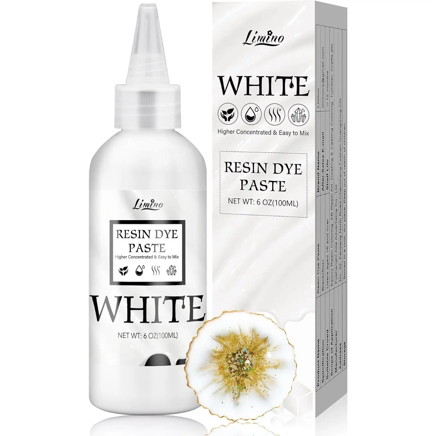 White Epoxy Resin Pigment Paste - 3.4 fl.oz/100ml Concentrated Dye for Ocean Waves, Lacing, Coaster, Opaque Epoxy for DIY Art, UV Resin, Painting
