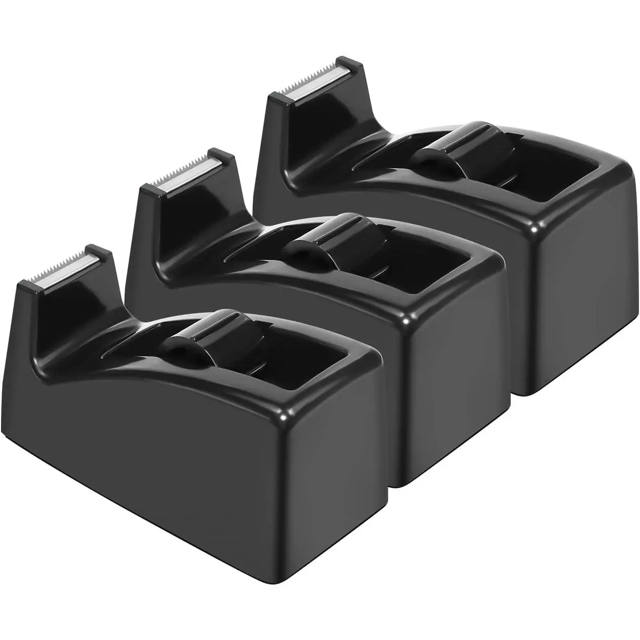 Weighted Desktop Tape Dispenser with Non-Skid Base 3 Pack Black | , Convenient Dispensing, Weighted Core and Non-skid  Base, Holds 1/2 in and 3/4 in Wide Tapes, up to 1500 in long