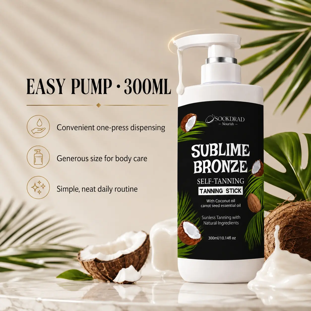Self-Tanning Tanning Stick, coconut oil, carrot seed essential oil, sunless tanning, natural ingredients, 300ml/10.14fl oz