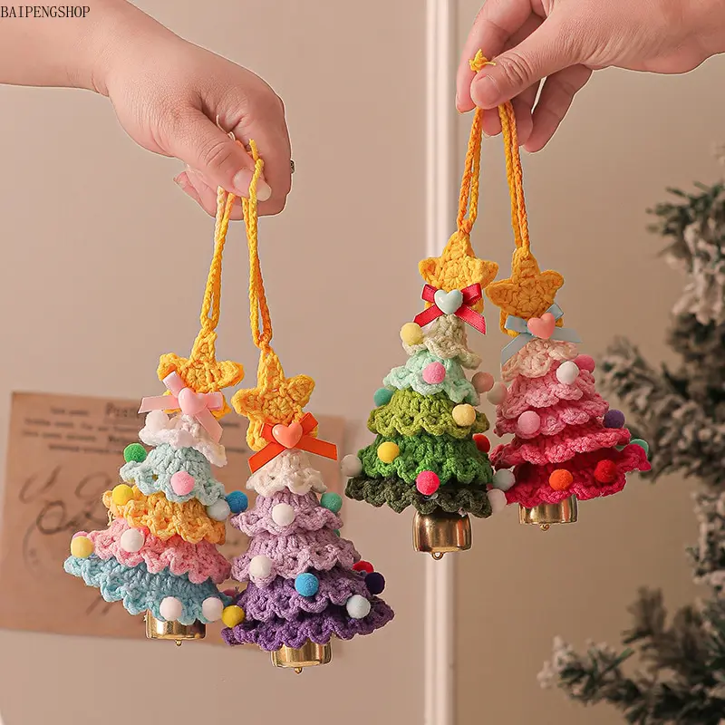 Handmade Yarn Christmas Tree Ornament, Cute Hanging Pendant with Bell Detail, Versatile Festive Accessory for Car Interior, Door & Home Holiday Decoration, Ideal Christmas Season Decor