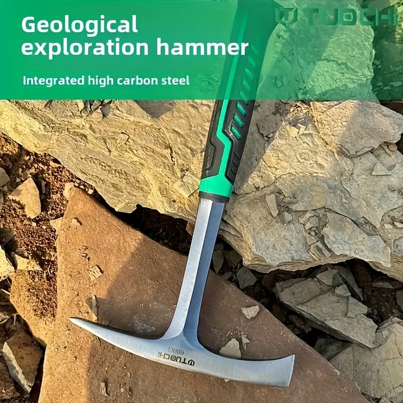 Stainless Steel Geological Exploration Hammer - Flat Head Masonry Hand Tool, Durable Rock Excavation Pickaxe