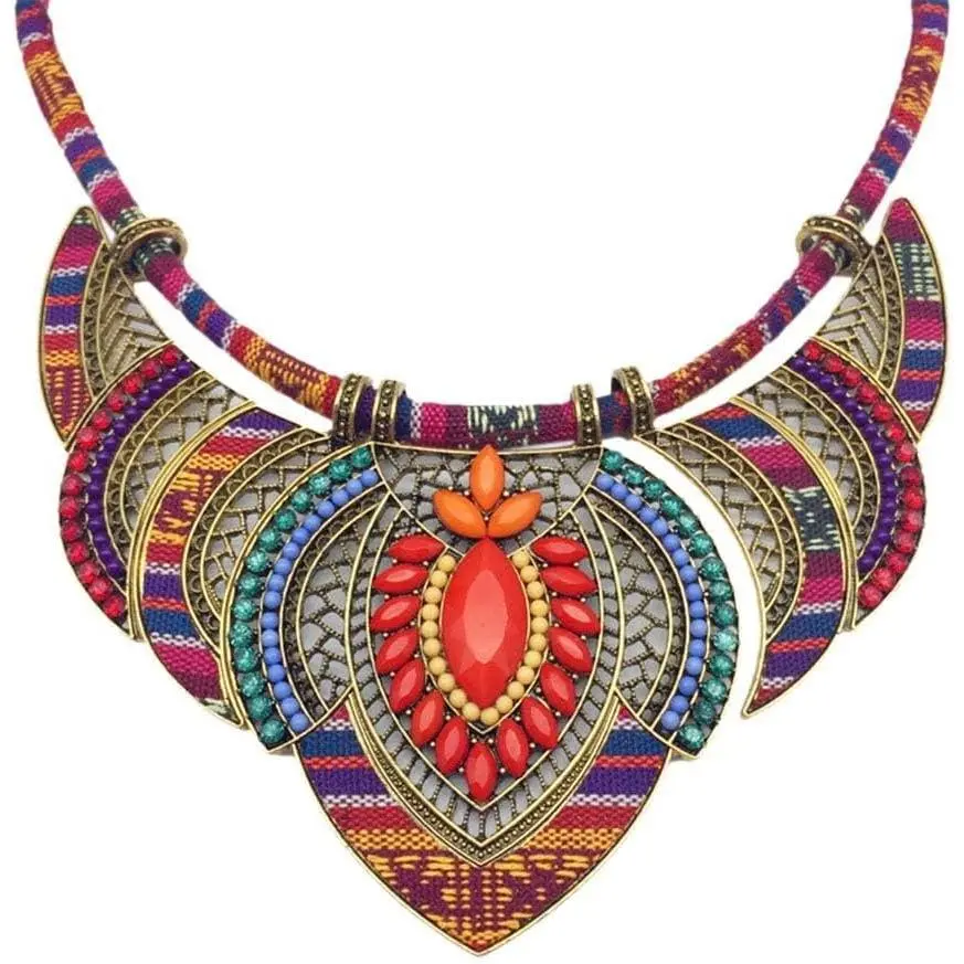 Ethnic Style Chunky Colorful  Festival Tribal Beaded Bib Choker Costume Necklace