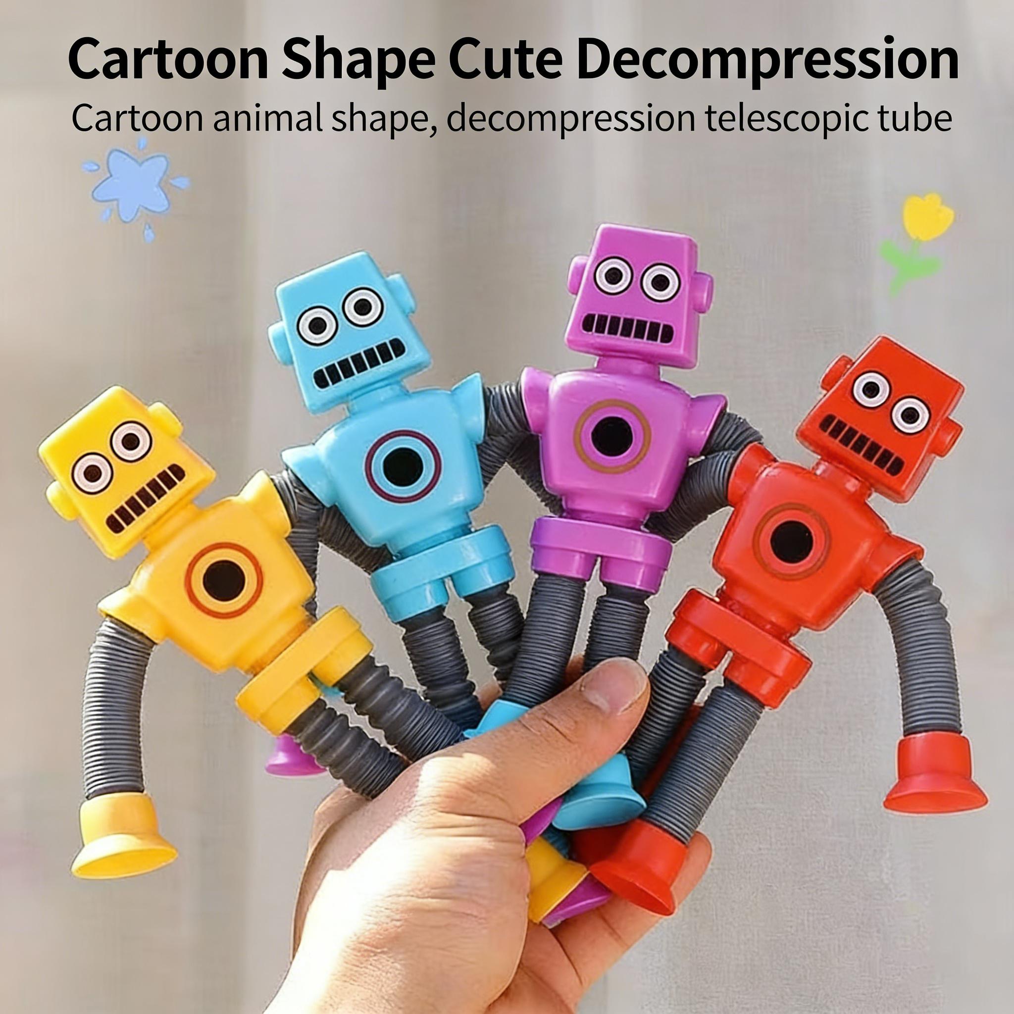 2026 New Release Light-Up Versatile Suction Cup Robot Telescopic Tube Toy Kids Educational Stress Relief Cartoon Animal Shape Cute Decompression