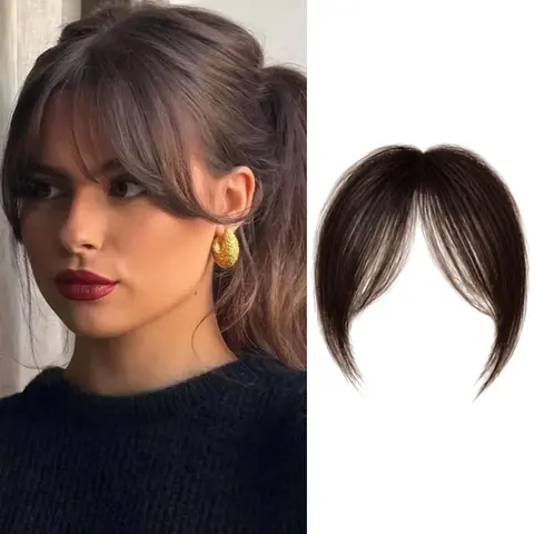 Synthetic Wispy French Face Framing Bangs Hairpiece, Clip‑in Curtain Bangs, Invisible Fake Fringe with Temples for Women Daily Wear