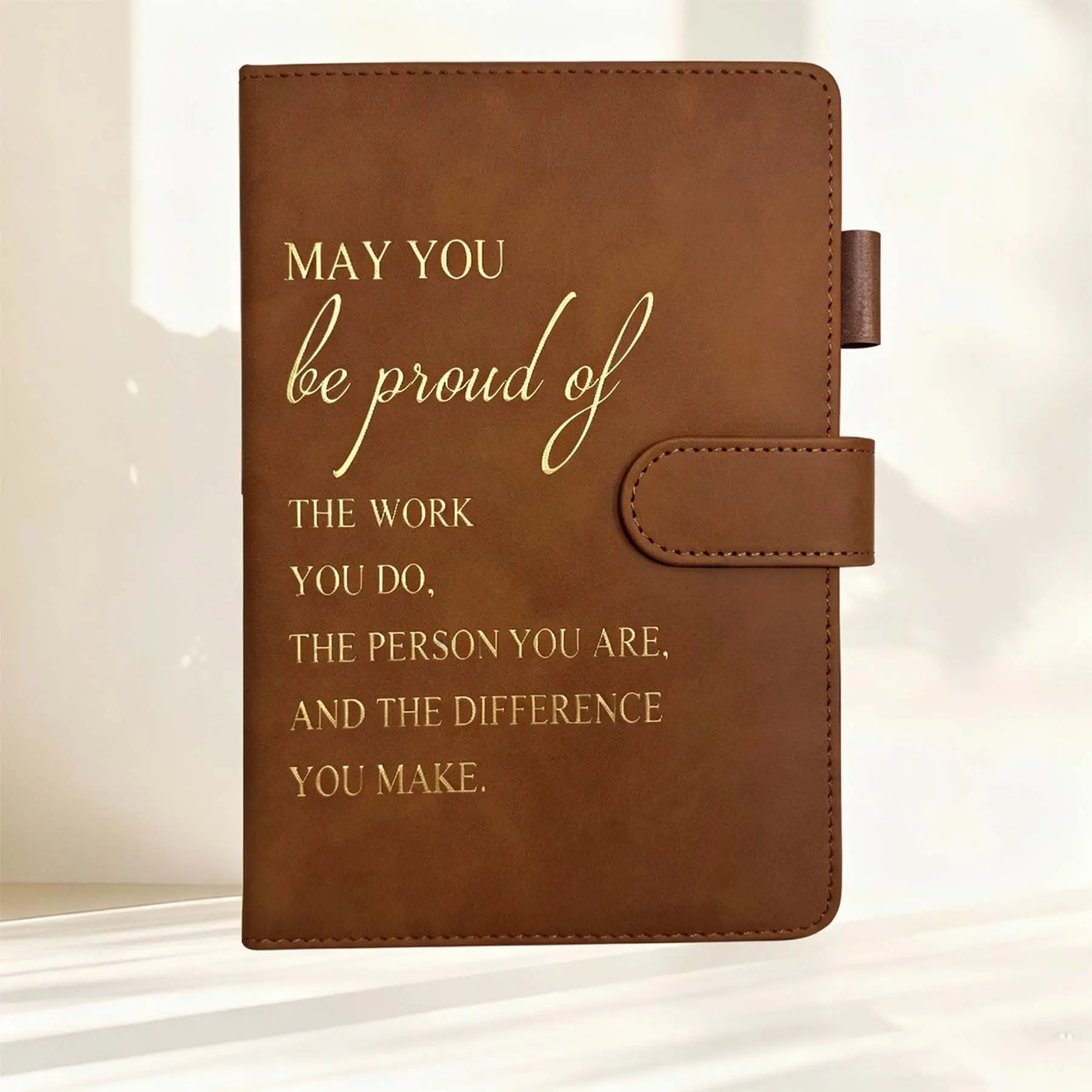 Magnetic Snap Inspirational Work Notebook, 100 Sheets 200 Pages, Office Meeting Journal with Pen Loop, Available in 3 Colors