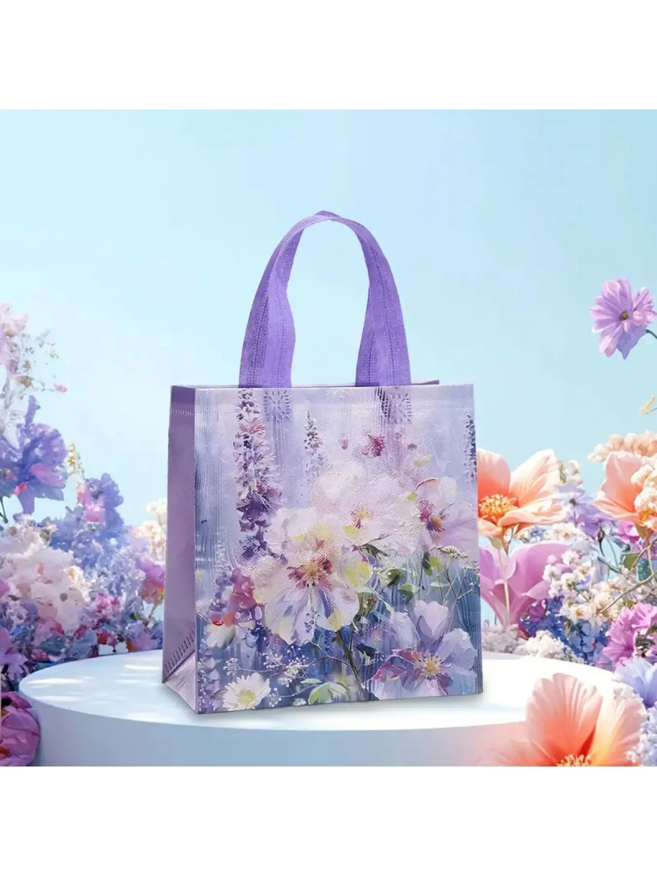 Floral Oil Painting Tote Bag for Women, Elegant Non Woven Gift Bag with Strong Handles, Reusable Shopping Bag for Wedding Party Birthday Celebration, Aesthetic Flower Print Handbag, Christmas Gift for Mom, Wife, Girlfriend, Mother's Day Gift, Vacation Bag