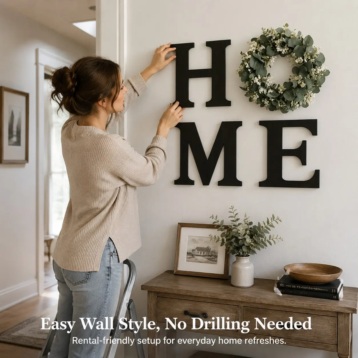 Spring Letter Wreath Home Decor, Modern Farmhouse Style Hanging Letter Wreath, Living Room Kitchen New Home Gift, Summer Welcome Door Hang, Mother's Day Decoration, Rustic Farmhouse Design