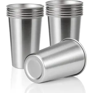 12 Pack 16oz Stainless Steel Pint Cup,Healthy Unbreakable and Stackable,Metal Drinking Glasses，Beer Glasses