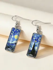 Stainless Steel Earrings, Retro Style, All over Print, Trendy Ear Jewelry, Suitable for All Seasons, No Choking Hazard Warning