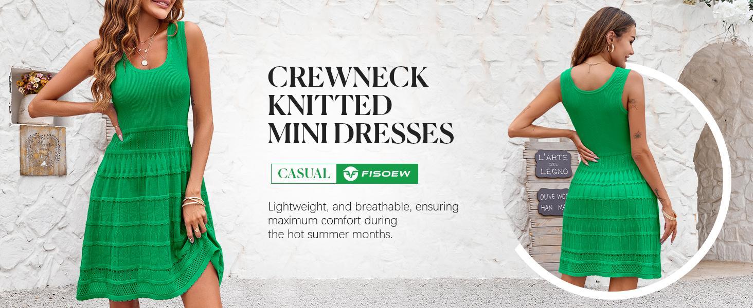 Imily Bela Womens Summer Mini Dresses Casual Crewneck Knitted Crochet Hem Flowy Tank Sundress  Sleeveless sundress prom dress