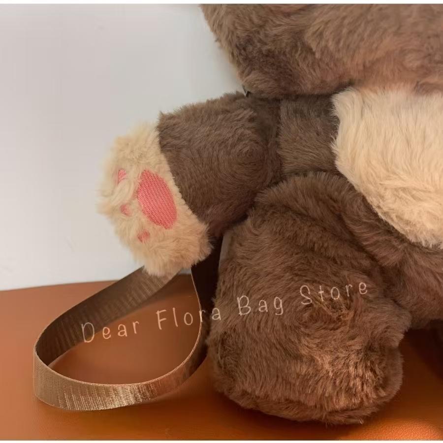 New Cute Plush Brown Bear Backpack Kawaii Soft Animal Knapsack High Quality Lolita Furry Shoulder Bag Fashion Girl Birthday Gift