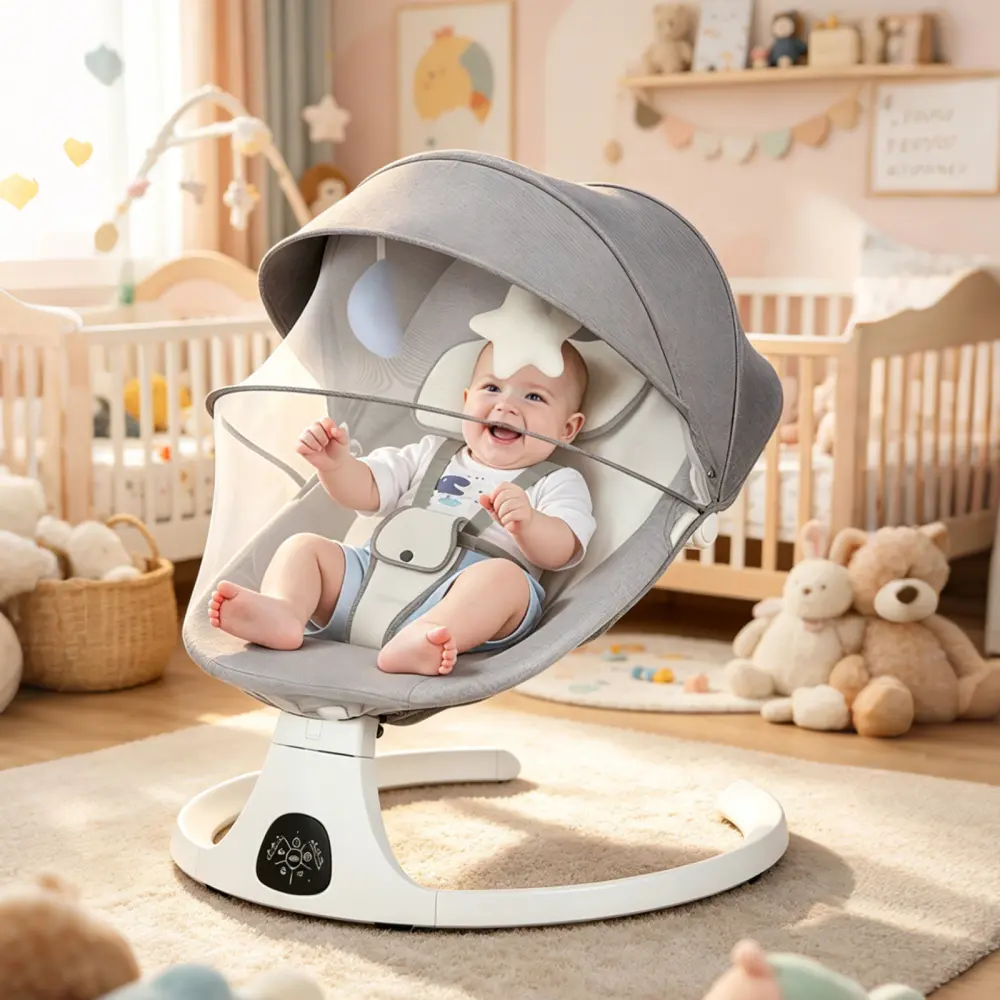 Electric Baby Swing for Infants, Portable Baby Rocker for Newborn Boys & Girls, 5 Natural Swing Speeds with Remote Control, Bluetooth Music, Built-in Melodies, Timer Function, Toddler Bouncer Seat, Comfortable Baby Cradle Swing for 0-12 Months Up to 20 Lb