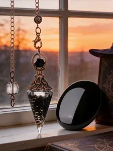 2pcs natural obsidian palm stone pendulum pendant magic supplies, black soapstone with bronze resin pendulum,