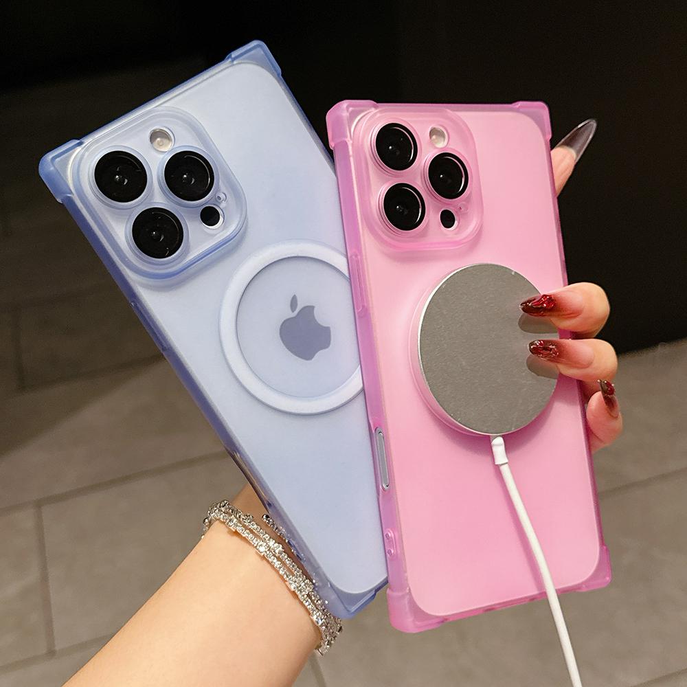 Rectangle Shape Wireless Charge Magnetic Shockproof Protective Case for iPhone 13 14 15 16 17 Pro Max For MagSafe Clear Cover