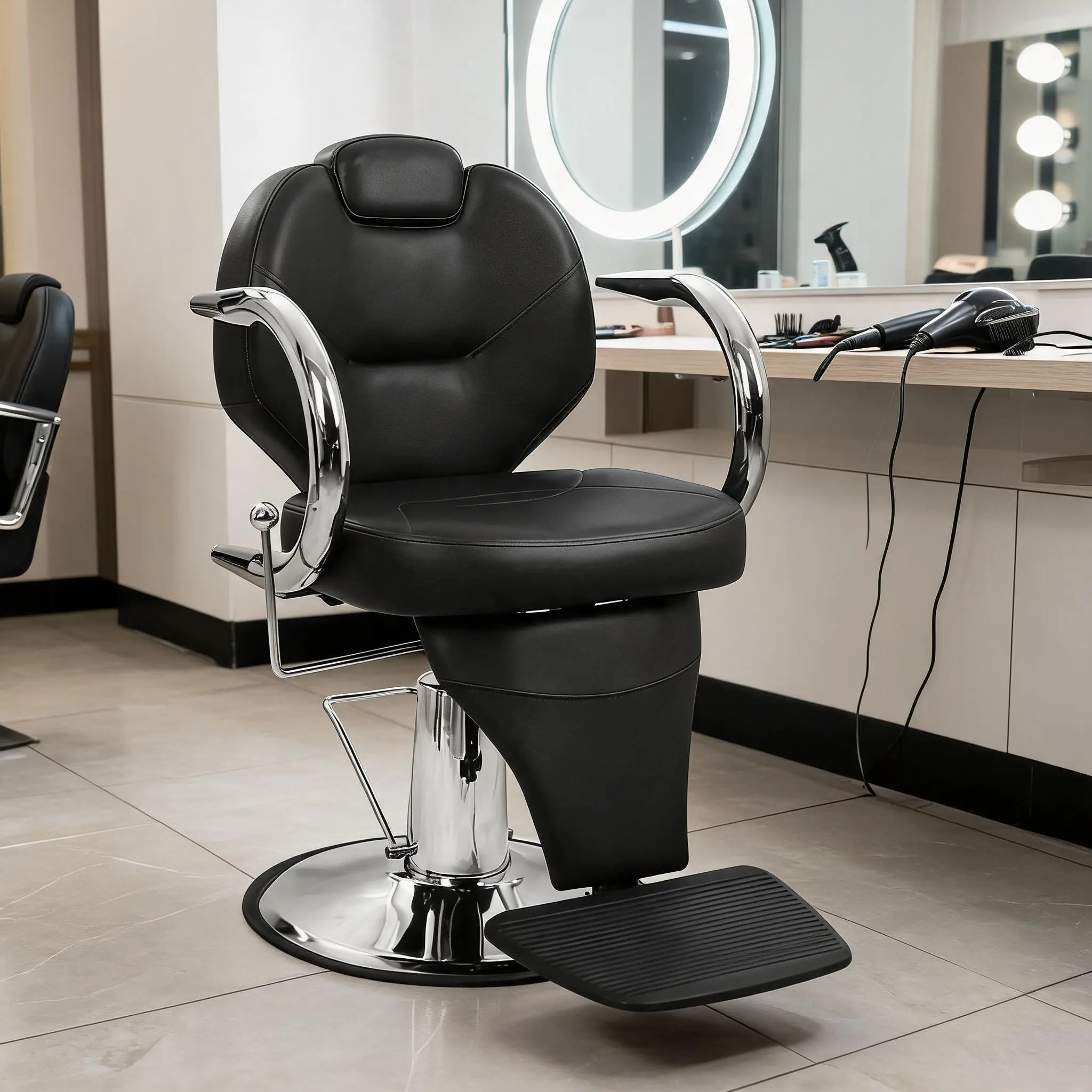 Hydraulic Reclining Salon Chair for Hair Stylist – Heavy Duty PU Leather Lounge Chair – Adjustable Headrest, 360° Swivel, High-Density Sponge Cushion – Ideal for Home & Beauty Salon