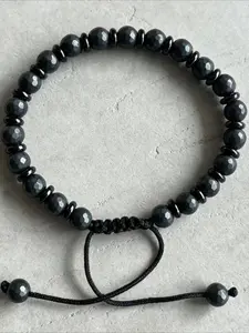Bestselling Diamond Cut Round & Flat Hematite Geometric Braided Adjustable Bracelet