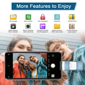 Multi-Function Phone USB Drive, Compatible with iPhone and iPad, High-Speed USB 3.0 External Storage, Type-C Adapter Included