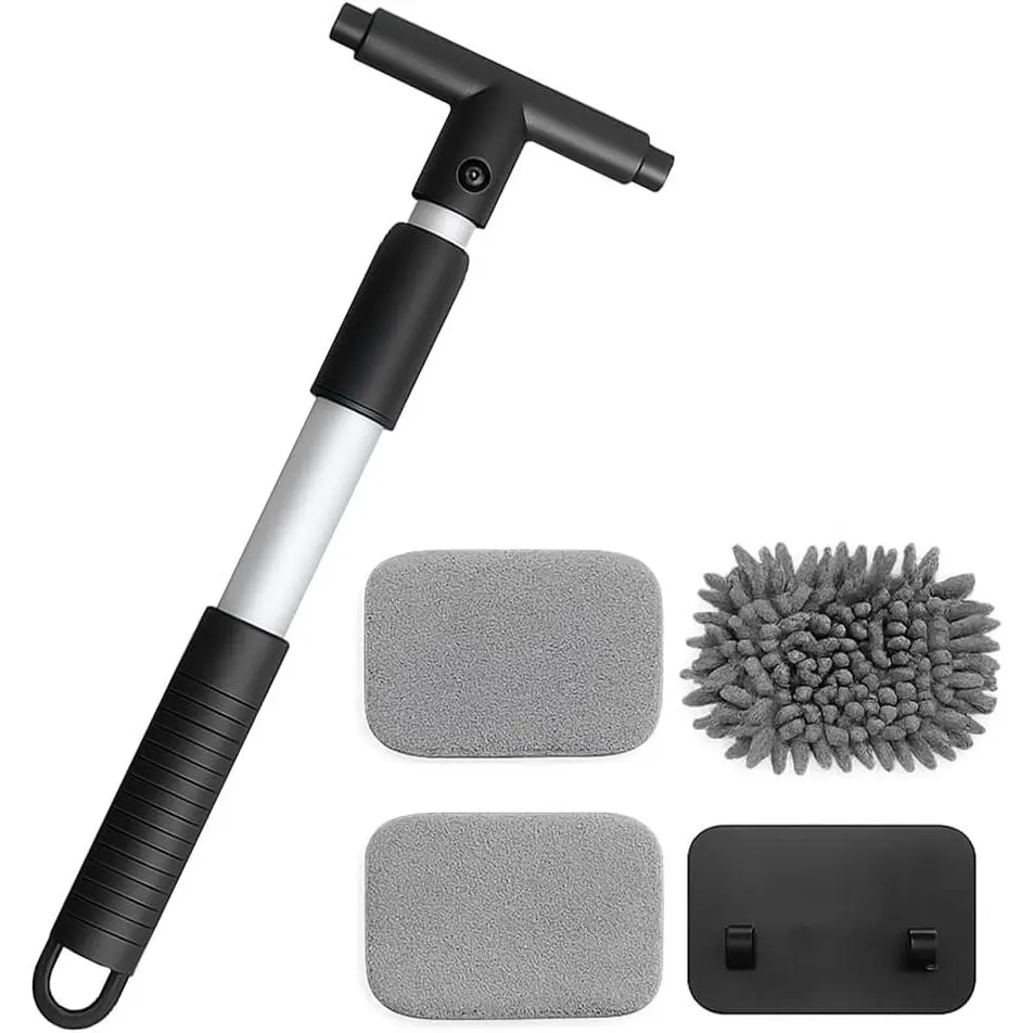 Windshield Cleaner Tool, Extendable Handle Rectangular  Window Cleaner with 3 Washable and  Microfiber Pads, Auto Windscreen Cleaning Tool,  Fit