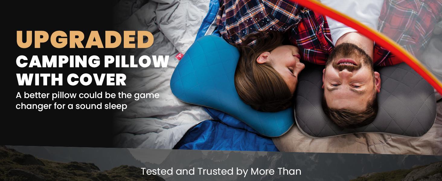 Hikenture Inflatable Camping&Travel Pillow with Washable Cover - Ultralight Backpacking Pillow for Neck & Lumbar Support, mellow pillow,Camping Essentials ,Compact Blow Up Pillow for Hiking, Backpacking,Hiking Gear,Travel & Outdoor Sleep Essentials