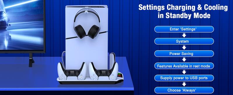 PS5 Slim Stand and Turbo Cooling Station with Dual Controller Charger Station for Playstation 5, PS5 Console Accessories with 3 Levels Cooling Fan 13-Game Organizer Headset Holder for PS5 Digital/Disc