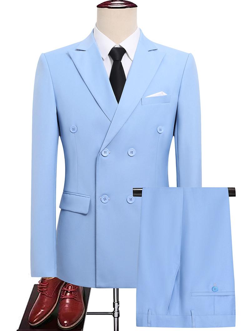 Men's Slim Fit Double-Breasted Suit  Peak Lapel Business Formal Groom Wedding Blazer With Side Vents