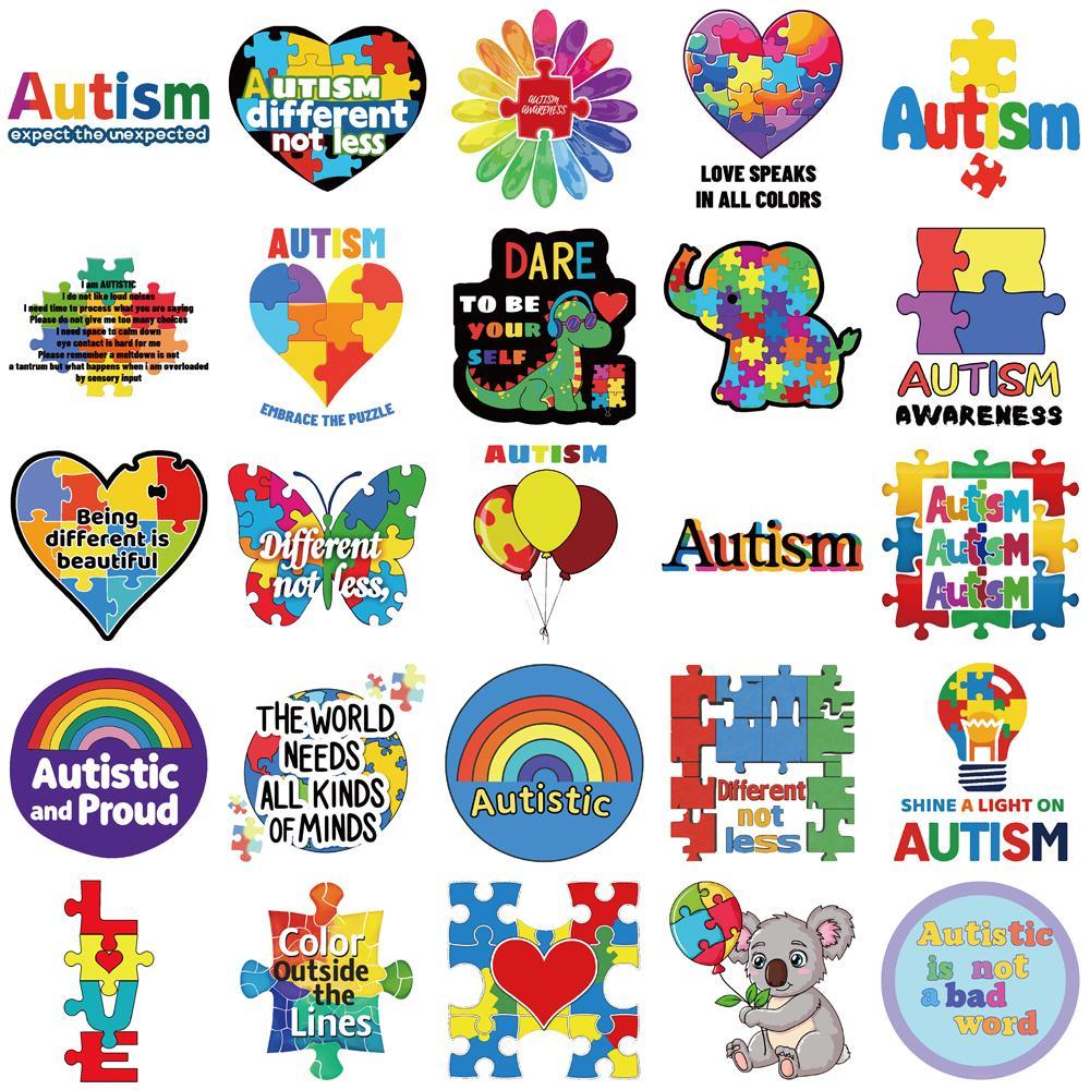 Autism Awareness Themed Sticker (50pcs), Colorful Self Adhesive Decor Paper, Decor Sticker for Gift Greeting Card Water Bottle Laptop Phone Cellphone, Ornaments