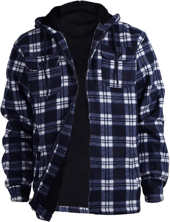 Heavy Thick Flannel Plaid Jacket Sherpa Fleece Lined Hoodies for Men Zip Up Winter Warm Coat Buffalo Zipper Sweatshirt Men's Winter Casual Outfits SpringStatements