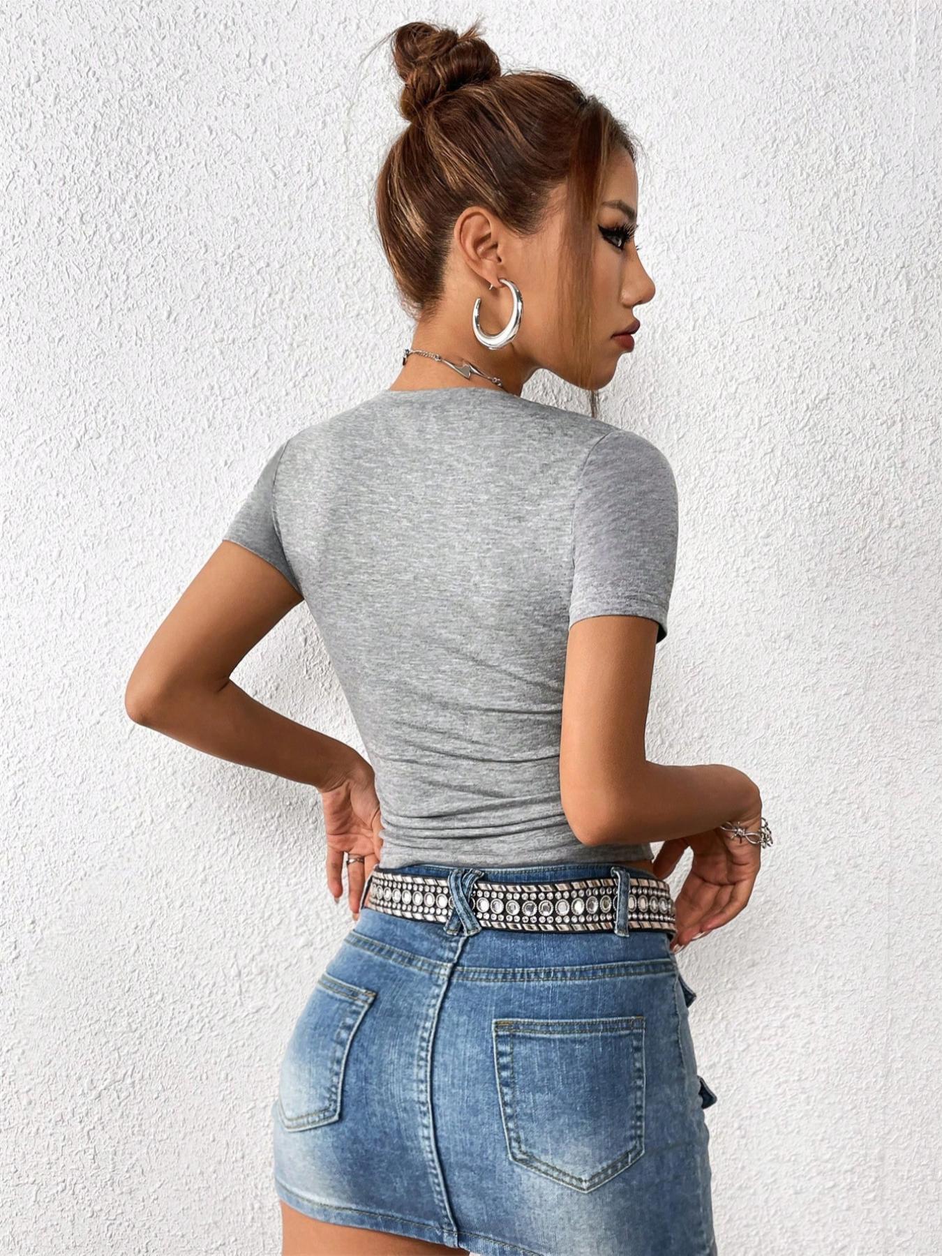 Women's Building Graphic Round Neck Crop Tee, Fashion Casual Crew Neck Short Sleeve T-shirt for Daily Everyday Outdoor Wear, Ladies Clothes Womenswear for All Seasons